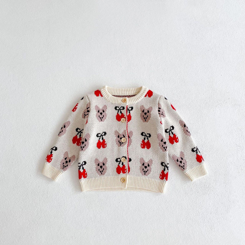 Bunny & Cherry Knit Cardigan And Bodysuit Wholesale Baby Clothes - PrettyKid