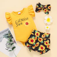 Baby Girl Letter & Bee Print Jumpsuit And Briefs With Headband Cheap Baby Outfit Sets - PrettyKid