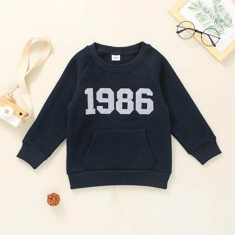 1986 Pattern Round Neck Pocket Wholesale Toddler Sweatshirts - PrettyKid