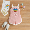 Baby Girl Love Rainbow Print Ribbed Bodysuit Baby Sleeveless Jumpsuit - PrettyKid