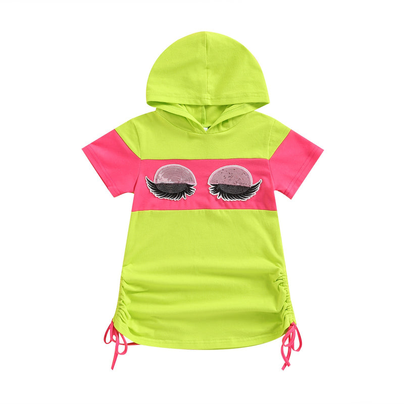 9M-3Y Baby Girl Casual Dresses Patchwork Eye Sequin Embroidered Hoodie Wholesale Baby Clothing - PrettyKid