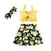 Big Bow Crop Top And Lemon Print Skirt Girl Baby Outfit Sets - PrettyKid