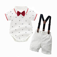 Baby Boys Suits Sets Bowtie Polo Shirt Bodysuits With Suspender Shorts - PrettyKid