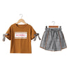 Big Kid Girl Clothes Sets Letter Print Bowknot Sleeve T-Shirts And Irregular Hem Shorts - PrettyKid