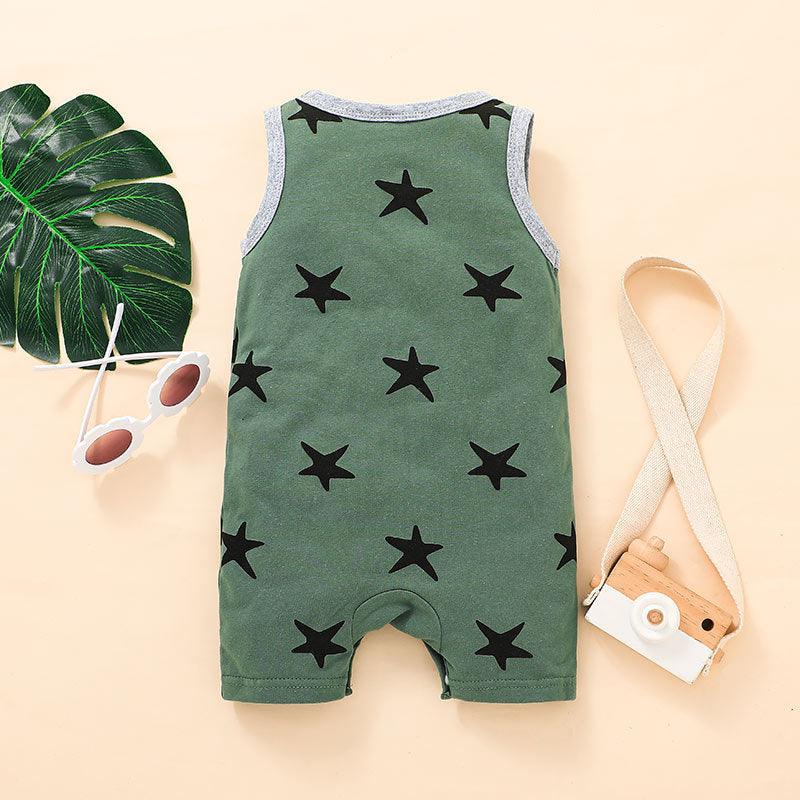 Baby Boy Sleeveless Star Print Bodysuit Baby Boy Romper Jumpsuit - PrettyKid