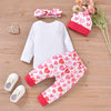 Baby Girls Sets Valentine'S Day Letter Love Heart Bodysuit And Pants & Hats & Headband - PrettyKid