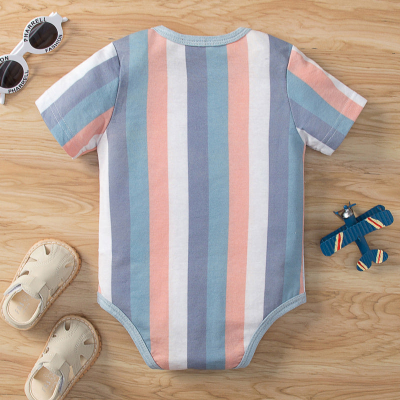 Baby Boys And Girls Short Sleeve Vertical Stripe Bodysuit Wholesale Baby Onesies - PrettyKid