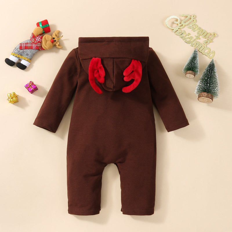 Christmas Cartoon Antlers Hooded Jumpsuits Wholesale Baby Clothing - PrettyKid