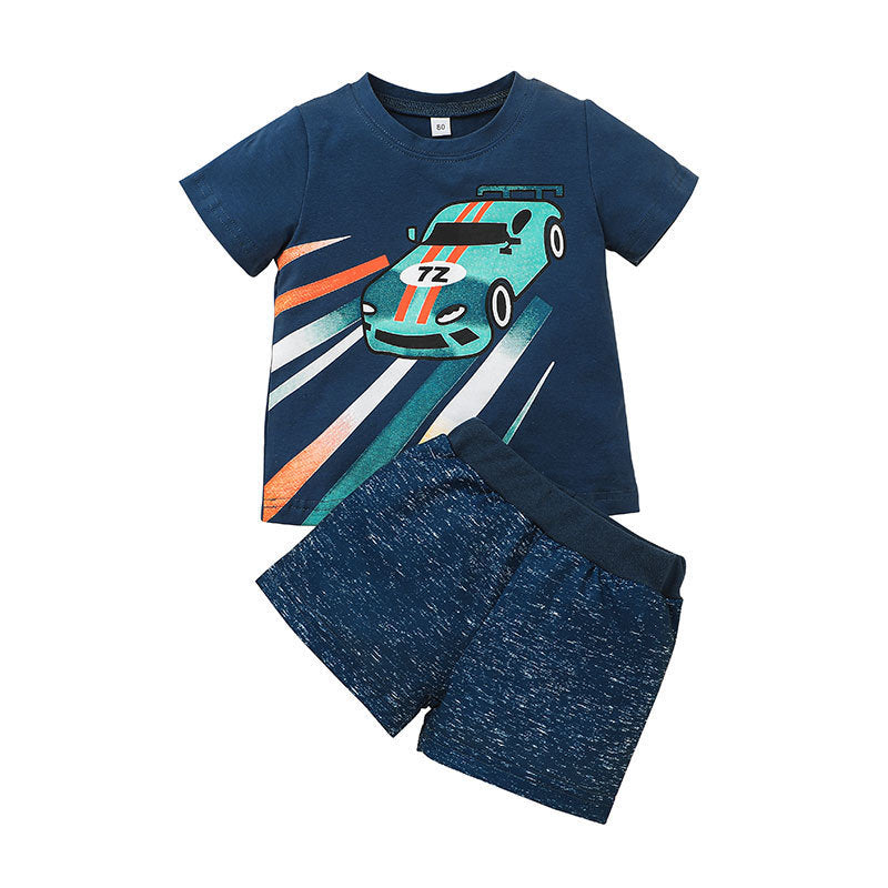 Car Pattern T-Shirt And Shorts 2 Piece Toddler Boy Sets - PrettyKid