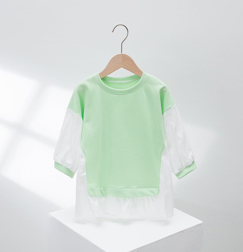 Color Stitching Swing Long Sleeve Dress Wholesale Little Girls Dresses KD125907 - PrettyKid