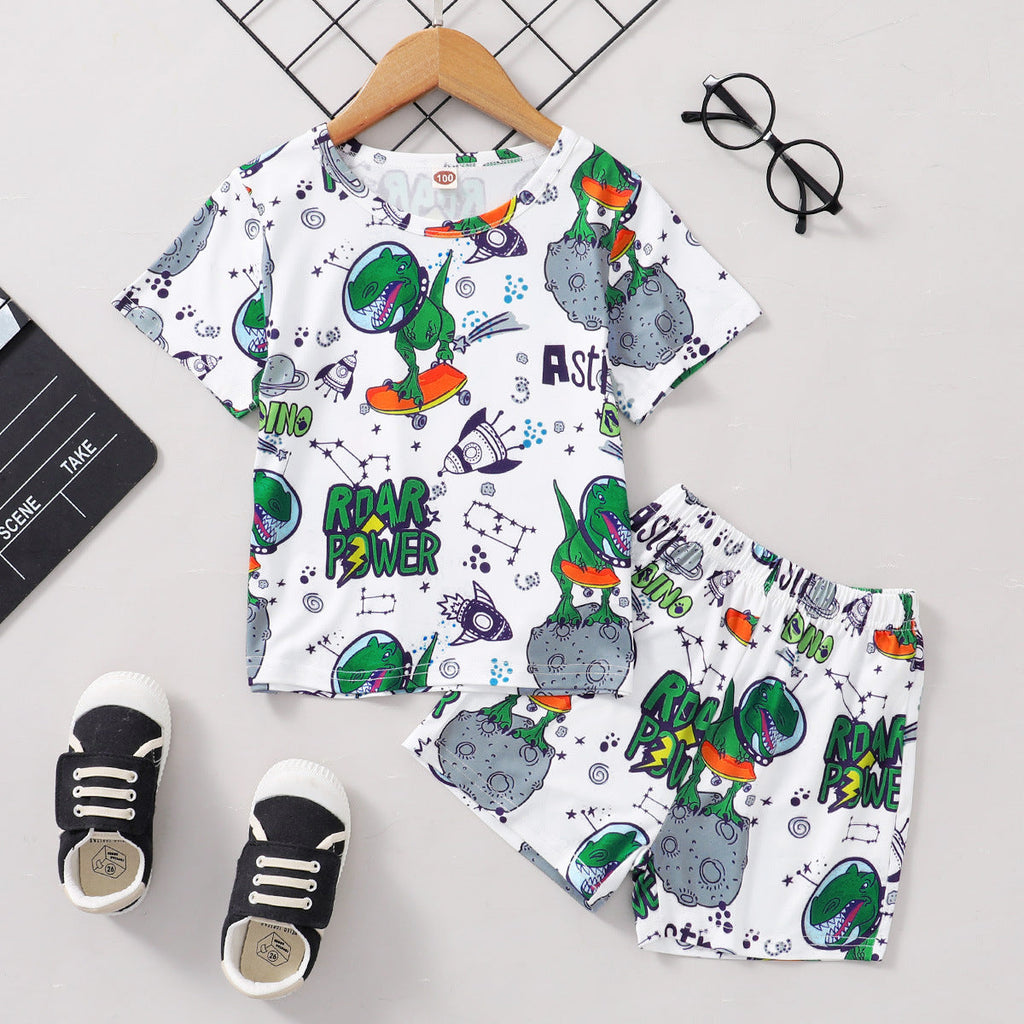 Boy Letter & Dinosaur Print Pullover And Shorts Toddler Outfit Sets - PrettyKid