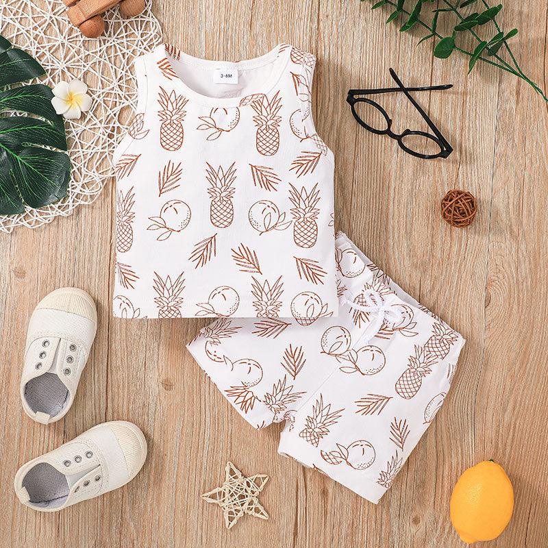 Baby Boy Fruit Print Vest And Pants Two Piece Baby Sets - PrettyKid