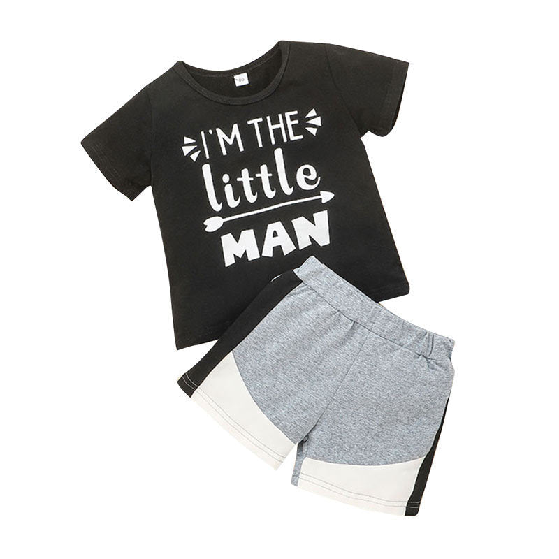 Boys Letter Print T-Shirt And Colorblock Shorts T-Shirt Toddler Clothing Sets - PrettyKid
