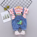 Cartoon Stripe T-Shirt Dinosaur Denim Shorts Wholesale Toddler Clothing - PrettyKid