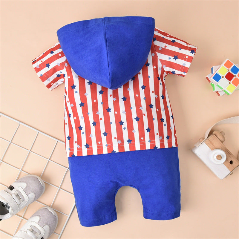 0-12months Baby Boy Onesies Baby Hooded Romper Jumpsuit Independence Day Children's Clothing - PrettyKid