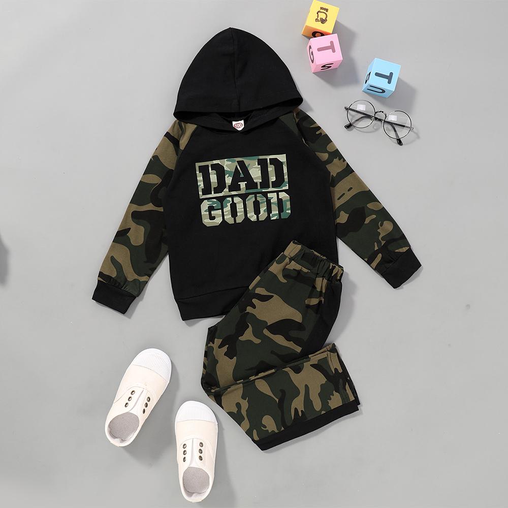 Boys Dad Good Camo Printed Hooded Long Sleeve Top & Pants Wholesale Kids - PrettyKid