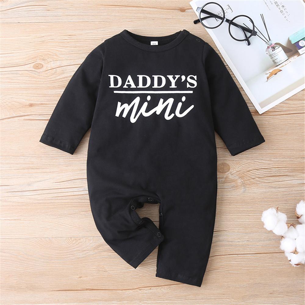 Baby Boys Daddy's Mini Letter Printed Long Sleeve Rompers - PrettyKid