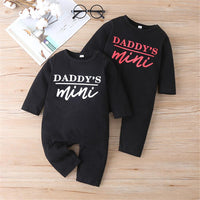 Baby Boys Daddy's Mini Letter Printed Long Sleeve Rompers - PrettyKid