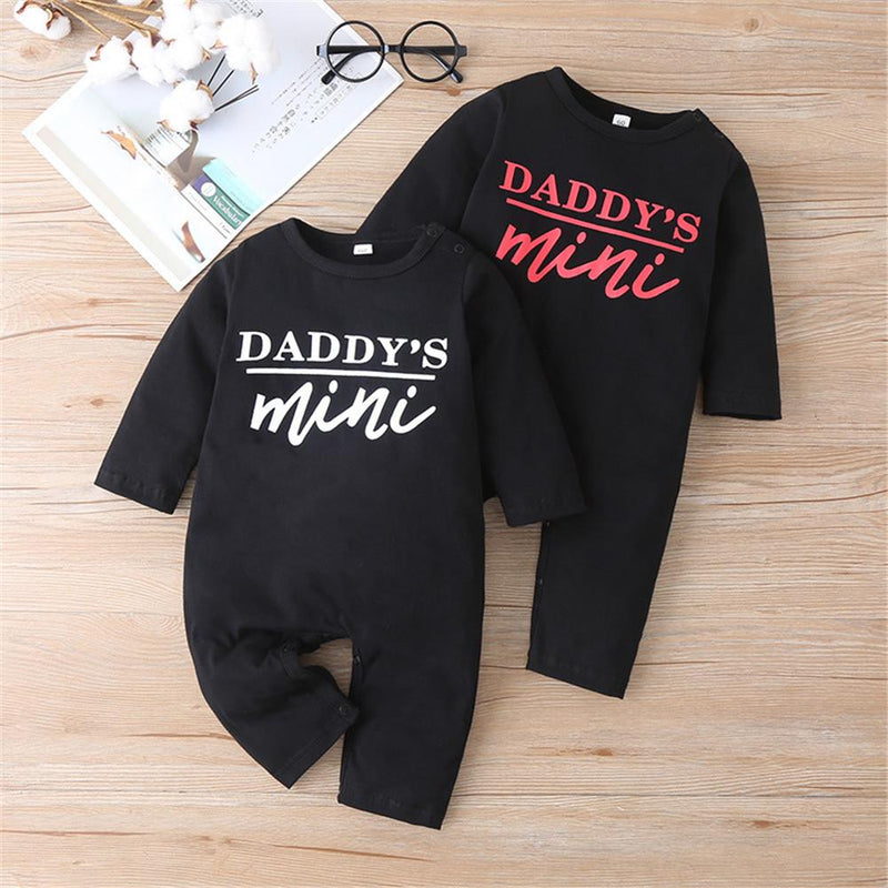 Baby Boys Daddy's Mini Letter Printed Long Sleeve Rompers - PrettyKid