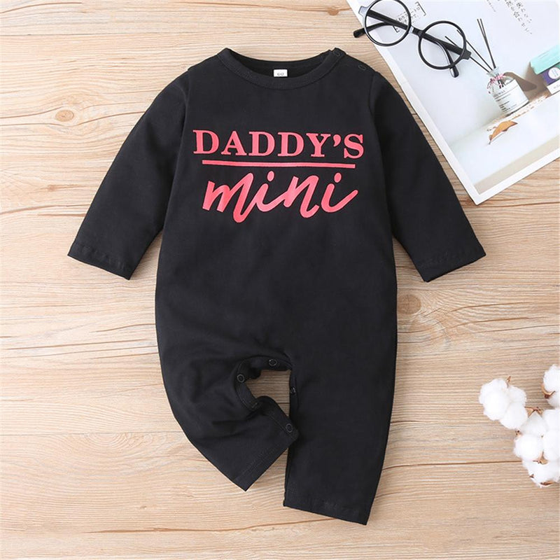 Baby Boys Daddy's Mini Letter Printed Long Sleeve Rompers - PrettyKid