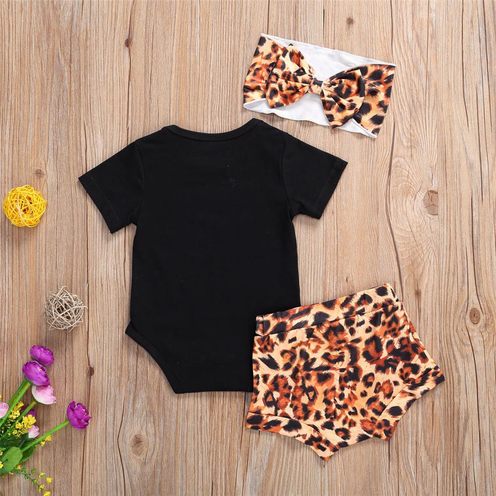 Baby Girls Daddys Sidekick Short Sleeve Romper & Leopard Shorts & Headband Cheap Boutique Baby Clothing - PrettyKid