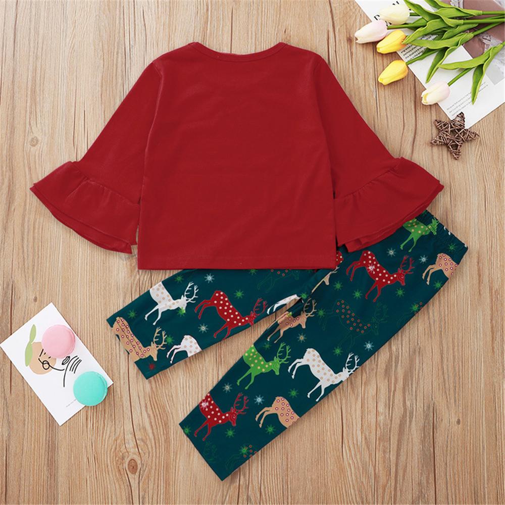 Girls Deer Long Sleeve Letter Printed Top & Pants Wholesale Girls - PrettyKid