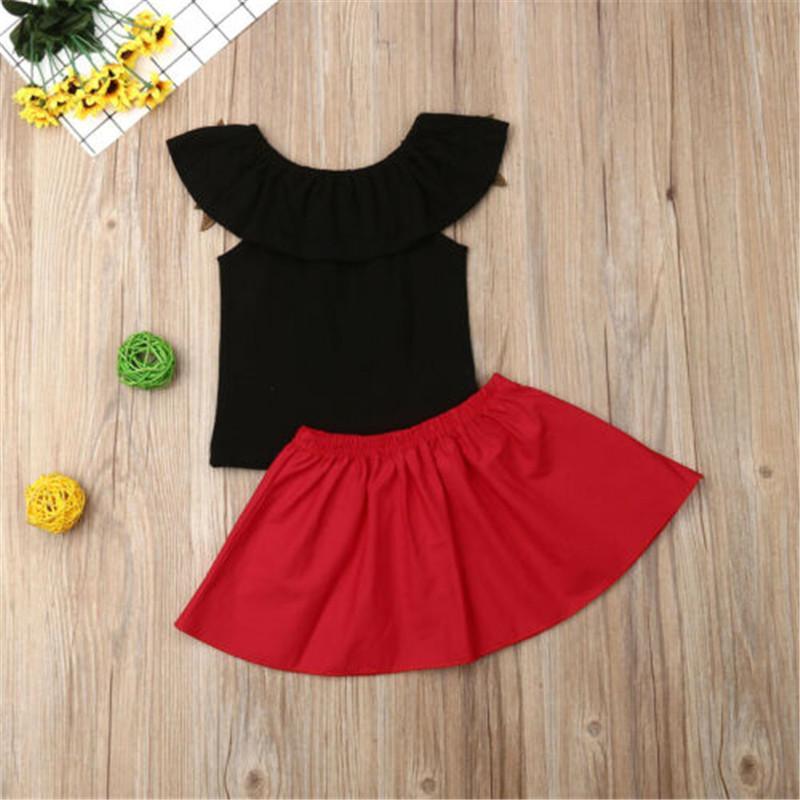 Toddler Girl Rose Embroidery Ruffle Trim Top Short Skirt - PrettyKid