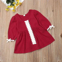 Toddler Girl Lace Long Sleeve Dress Round Neck Princess Dress - PrettyKid