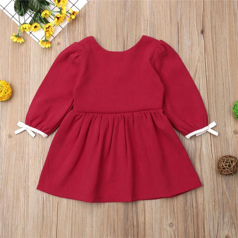 Toddler Girl Lace Long Sleeve Dress Round Neck Princess Dress - PrettyKid