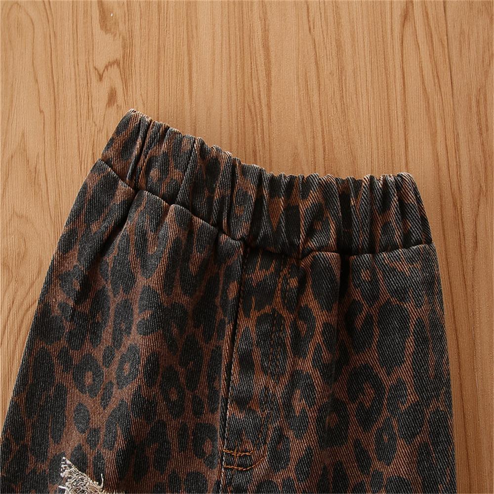 Girls Denim Leopard Flared Ripped Wide Leg Pants Wholesale - PrettyKid