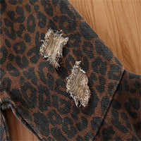 Girls Denim Leopard Flared Ripped Wide Leg Pants Wholesale - PrettyKid