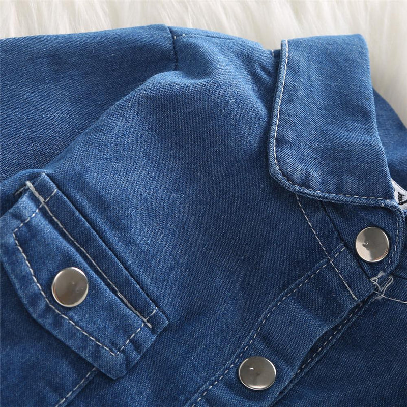 Girls Denim Long Sleeve Button Jacket & Flare Pants - PrettyKid