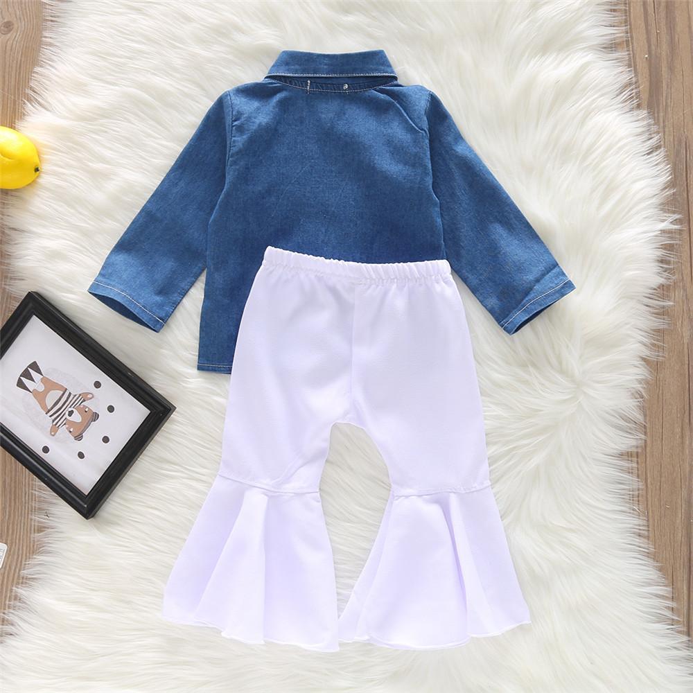 Girls Denim Long Sleeve Button Jacket & Flare Pants - PrettyKid