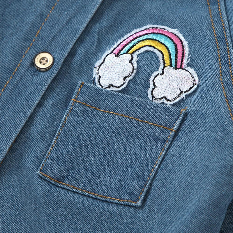 Unisex Denim Rainbow Embroidered Long Sleeve Lapel Shirt Toddler Clothing Wholesale - PrettyKid