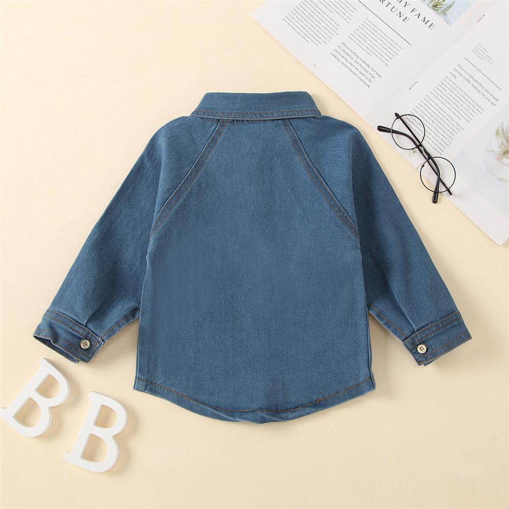 Unisex Denim Rainbow Embroidered Long Sleeve Lapel Shirt Toddler Clothing Wholesale - PrettyKid