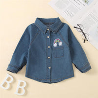 Unisex Denim Rainbow Embroidered Long Sleeve Lapel Shirt Toddler Clothing Wholesale - PrettyKid