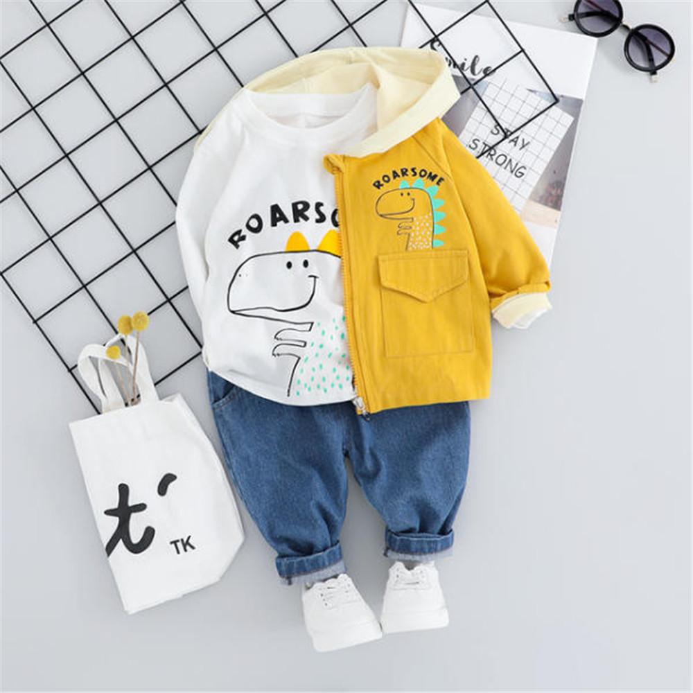 Baby Dinosaur Animal Print Hooded Outwear & Top & Pants - PrettyKid