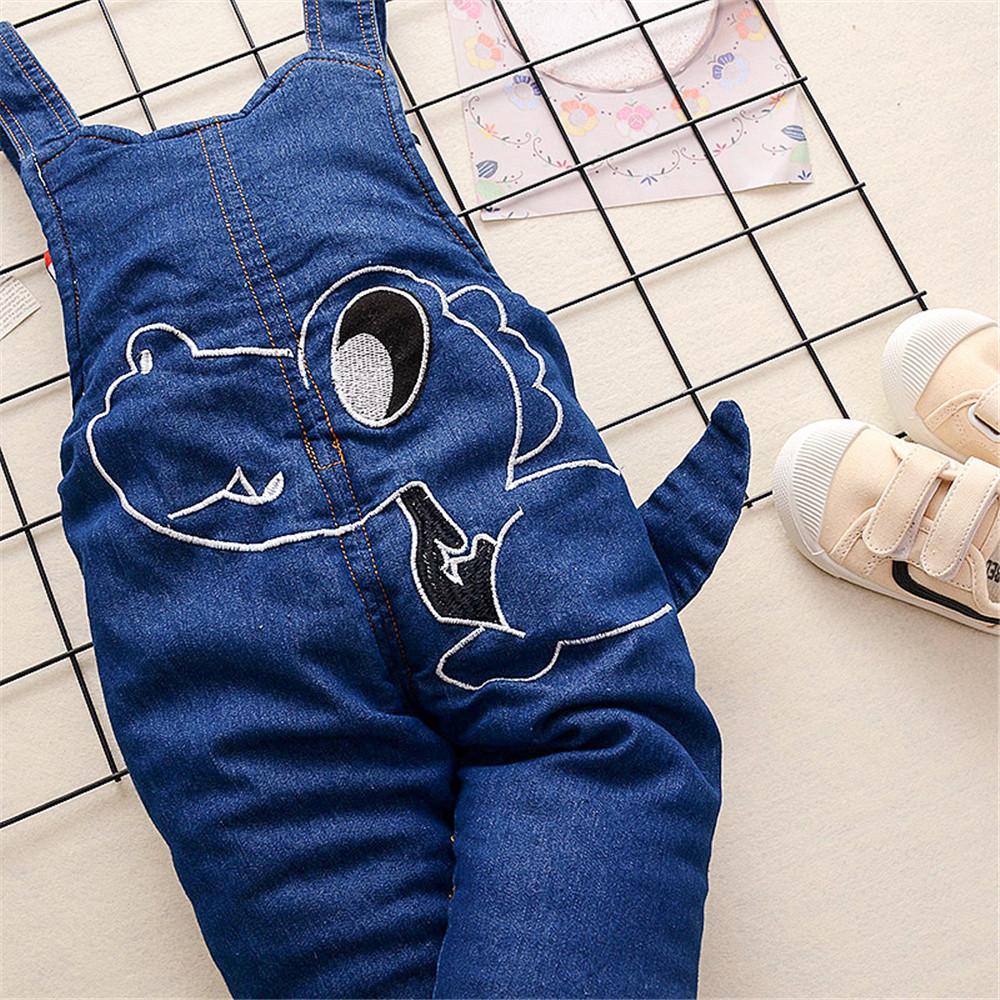 Baby Dinosaur Embroidered Denim Overalls - PrettyKid