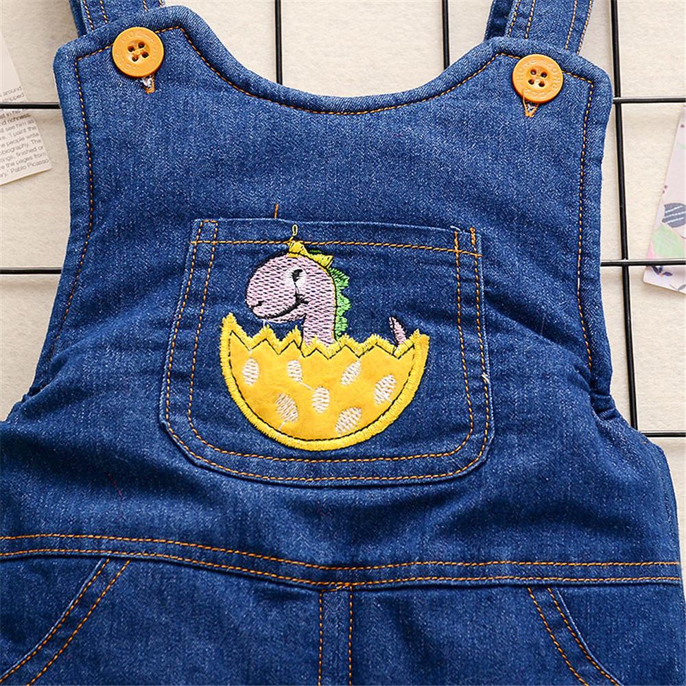 Baby Dinosaur Embroidered Denim Overalls - PrettyKid