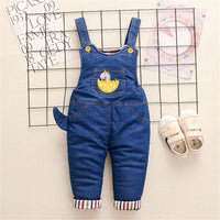 Baby Dinosaur Embroidered Denim Overalls - PrettyKid