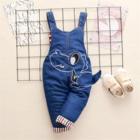 Baby Dinosaur Embroidered Denim Overalls - PrettyKid