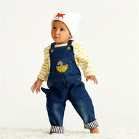 Baby Dinosaur Embroidered Denim Overalls - PrettyKid