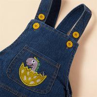 Baby Dinosaur Embroidered Denim Overalls - PrettyKid