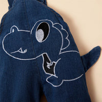 Baby Dinosaur Embroidered Denim Overalls - PrettyKid