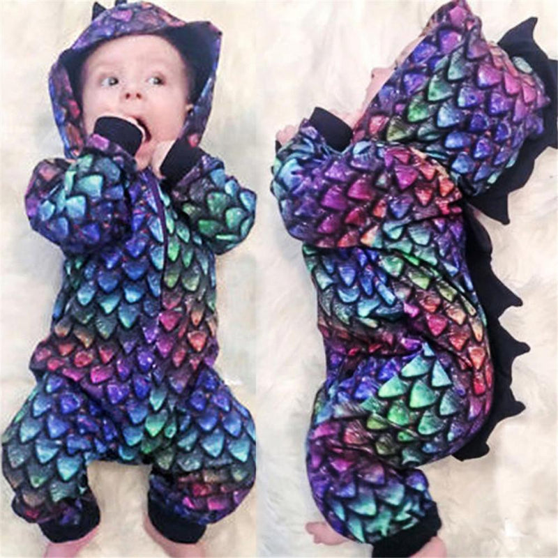 Baby Dinosaur Hooded Long Sleeve Rompers - PrettyKid