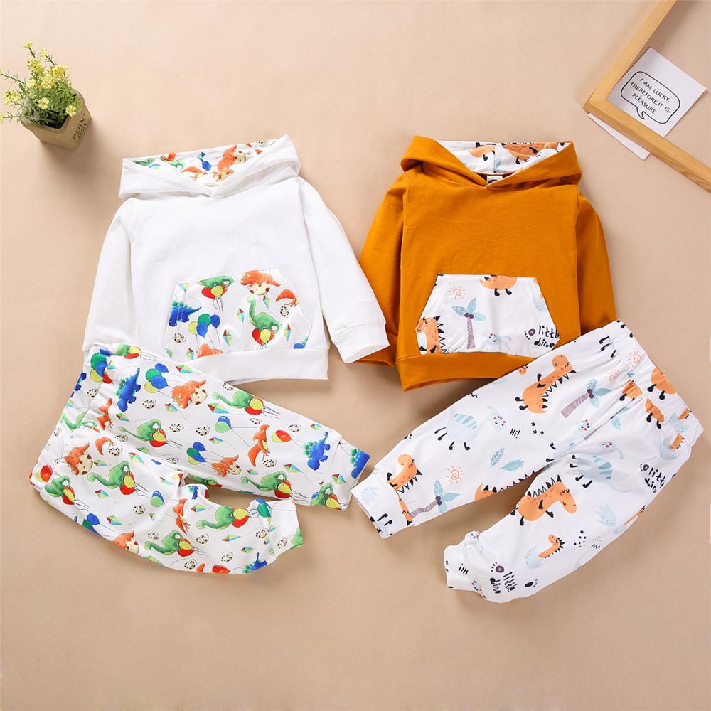 Baby Unisex Dinosaur Hooded Long Sleeve Top & Pants Baby Outfits - PrettyKid