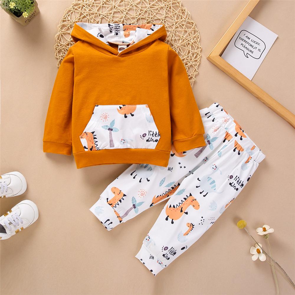 Baby Unisex Dinosaur Hooded Long Sleeve Top & Pants Baby Outfits - PrettyKid