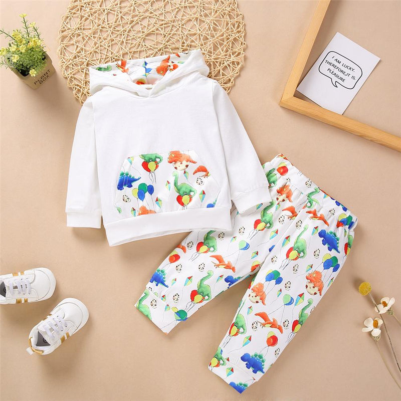 Baby Unisex Dinosaur Hooded Long Sleeve Top & Pants Baby Outfits - PrettyKid