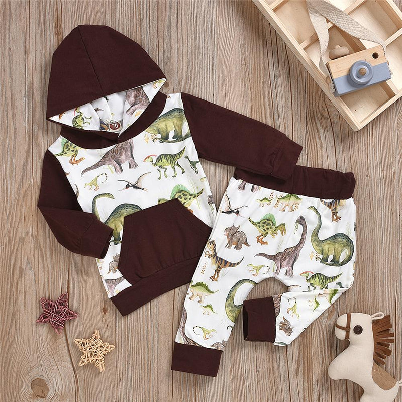 Baby Boys Dinosaur Hooded Top & Pants Baby Clothes Warehouses - PrettyKid