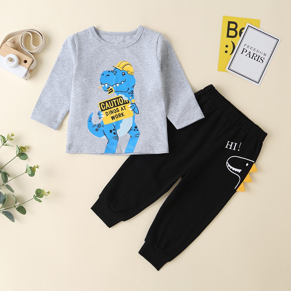 Boys Dinosaur Letter Printed Long Sleeve Tops & Pants - PrettyKid